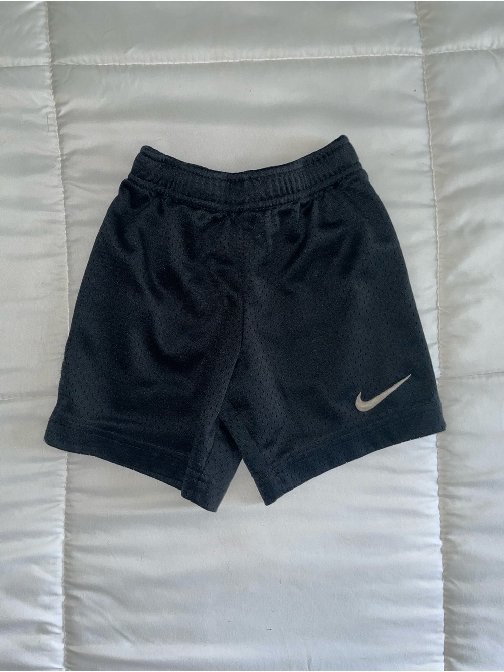 Nike Boys 3T-4T Black Mesh Athletic Shorts with Silver Swoosh